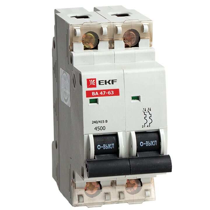 Автоматический выключатель 2P 1А (C) 4,5kA ВА 47-63 EKF PROxima Авт.выкл. ВА 47-63 2п  1А (С)