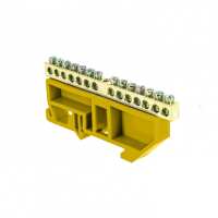 Шина "0" N (6x9мм) 14 отв. латунь желтый изолятор на DIN-рейку EKF