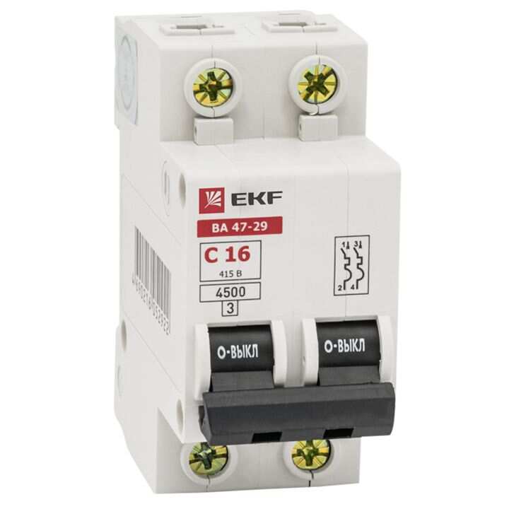 Автоматический выключатель 2P 16А (C) 4,5кА ВА 47-29 EKF Basic Авт.выкл. ВА 47-29 2п 16А