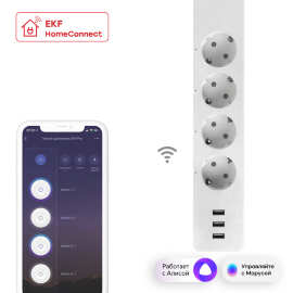 Умный удлинитель EKF Connect PRO Wi-Fi RCE-2-WF /Старая версия с 3 USB разъема/